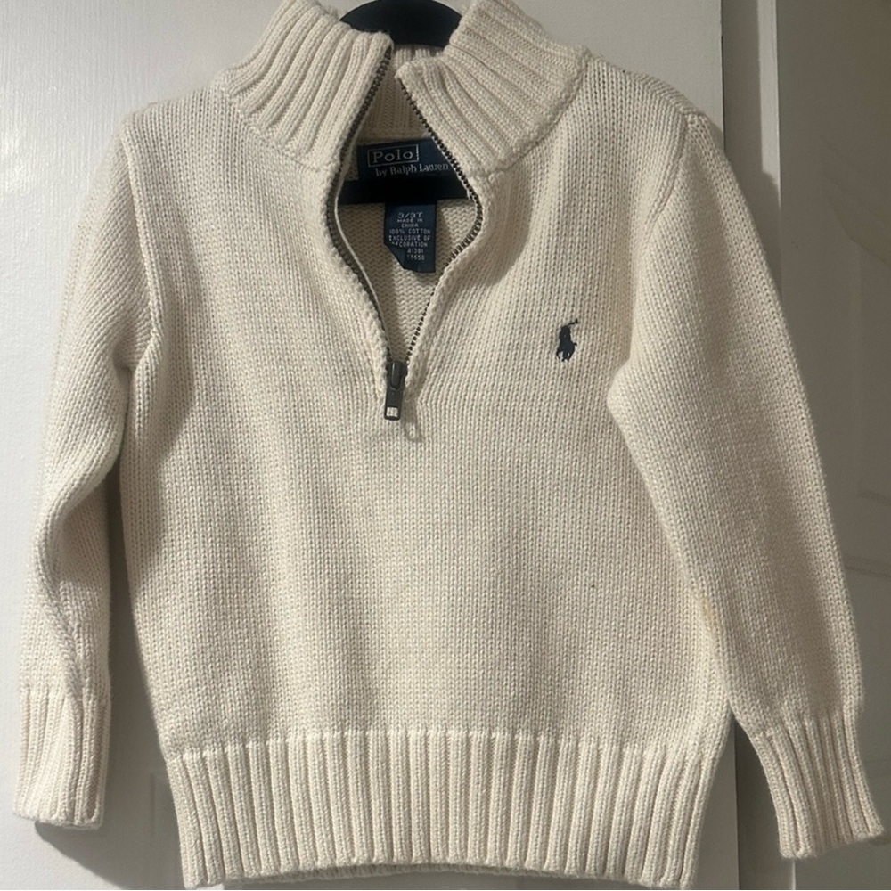 Polo by Ralph Lauren toddler Zip-Up Sweater in Cream